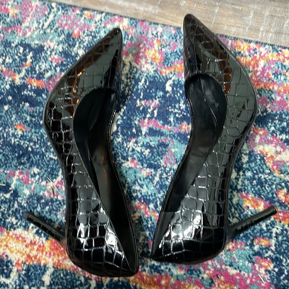 Jeffrey Campbell Pelara Black Patent Pointed Toe Pump Croco - Picture 4 of 10